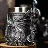 Taza de Cerveza Dragón Mágico de Leyenda Antigua Europea Gran Capacidad Acero Inoxidable Taza de Cerveza de Barril Taza con Espada de Dragón Mágico