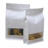Sacos de Papel Kraft Branco Fosco para Atacado Sacos de Selagem para Nozes e Doces Sacos com Janela de Selagem de Oito Lados Sacos Autosselantes para Lanches em Estoque