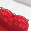 Bolso de Noche Rojo con Forma de Corazón de Melocotón Incrustado de Diamantes Bolso tipo Clutch de Corazón con Forma de Corazón Bolsa de Estuche Duro Comercio Exterior Vestido de Banquete Bolso para Mujer