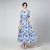 Vestido de Noche Transfronterizo Europeo y Americano con Estampado Floral y Dobladillo Amplio, Ropa de Alta Gama para Madres, Vestido para Banquetes de Boda, Adecuado para el Uso Diario y Fiestas