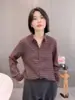 Camisa de cuadros con cuello estilo coreano para mujer, nuevo modelo primavera 2026, elegante, estiliza la figura, versátil, a la moda, de manga larga, top que rejuvenece