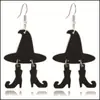 Brincos Pingente de Caveira de Halloween - Espírito de Abóbora Acrílico 3,4X4Cm Madeira