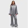 Conjunto de Pijama de Manga Larga y Pantalón Largo con Volantes Transfronterizo Pijama Cardigan Nuevo Otoño 2025 Europeo y Americano Ropa de Casa de Comercio Exterior