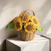 Cesta de Flores Mini Girasol Tejida a Mano Lana Terminada Girasol Artificial Adornos en Maceta Puesto de Regalo Navideño