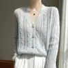 Corte holgado, estilo nuevo, ¡básico y bonito! Suave y cómodo, hecho con 75% cachemira y 25% seda de morera, cárdigan de punto para mujer con cuello en V y adornos de perlas