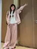Conjunto Deportivo de Ante Rosa para Mujer, Sudadera de Principios de Primavera y Pantalones de Pierna Ancha Conjunto de Dos Piezas, Atuendo Completo Estilo Coreano para Primavera