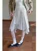 Falda Midi Elegante Casual Versátil de Lunares Línea A a la Moda Retro Eggk para Mujer, Primavera de Cintura Alta