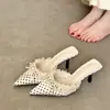 Nuevo estilo 2026, sandalias de cordones elegantes y cómodas con un lazo, perfectas para la temporada temprana, con un hermoso diseño de lunares y punta fina, zapatos de tacón alto para mujer