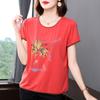 Camiseta de manga corta de algodón puro para mamá, vestido holgado de verano 2024 para mujer, de media manga, talla grande, informal, para mujeres de mediana edad y mayores, con diseño estilizado que cubre el vientre.