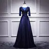 Vestido de Noche Digno Azul Marino Nuevo 2026, Elegante y Estable para Anfitriona, Directora, Actuación y Ocasión Grandiosa