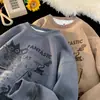 Suéter de Gamuza Grueso con Forro de Felpa, Cuello Redondo, Estilo Americano para Hombre, Marca de Moda, Chaqueta Holgada Rígida de Manga Larga
