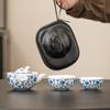Juego de Té de Viaje con Diseño de Loto Trenzado para Camping, Juego de Té Kung Fu Portátil de Cerámica para Exterior con una Tetera y Dos Tazas para Preparación Rápida