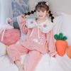 Novo Outono e Inverno Meninas Espesso Pelúcia Crianças Gola de Boneca Estilo Princesa Coral Fleece Desenho Animado Conjunto de Roupa de Casa