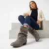 Botas de caballero de color liso con tacón cuadrado de altura media para otoño e invierno, botas de cuero de caña media con punta redonda, ligeras, suela de goma antideslizante, botas para mujer de talla grande