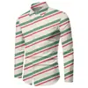 Camisa Masculina de Manga Longa com Elasticidade em Quatro Direções Estampa Digital 3D Camisa com Gola Xadrez Top para Festa de Festival de Natal