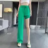 Calça de Seda de Gelo Wide Leg para Mulheres 2026 Novo Verão Fina de Cintura Alta Reta Fluida Fresca Proteção Solar Casual