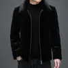 Casaco Masculino de Pelo Sintético Imitação de Visom 2025 Inverno Gola Lapela Curta Casaco Papai Espessado Quente Todo em Pelo Casaco