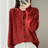 Nuevo Cardigan de Punto para Otoño e Invierno 2025 de Tencel y Lana con Cuello Redondo, Manga Larga para Mujer, Nudo Retorcido, Holgado, Top Versátil