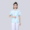 Ropa para lavar a mano con estampado floral, cuello en V, manga corta, conjunto dividido, ropa de verano para mujer Yuesao, salón de belleza, ropa de enfermera, manga larga, talla grande