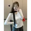 Outono e Inverno Estilo Coreano Gola Redonda Versátil Emagrecedor Manga Longa Malha Básica Top Suéter Cinza Super Bonito para Mulheres Roupa de Baixo