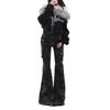 Jeans Flare Americano Retrô Camuflado para Trabalho para Mulheres, Design Slim, Calças Nicho de Cintura Alta, Calças Drapeadas até o Chão