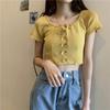 Playera de punto de manga corta con cuello cuadrado para mujer, diseño nicho de verano, top de uso para chica hot corto, elegante, estilo Hong Kong, moda ins
