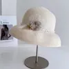 Lámpara de Sombrilla de Encaje Floral Francés Sombrero de Mujer Sombrero de Paja para Protección Solar de Verano Sombrero Cubo con Cadena de Perlas Sombrero de Sol para Viajes y Commuting