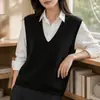 Reglas de Capas: 100% Lana de Oveja Estilo Old Money Sin Costuras Una Pieza Cuello en V Sin Mangas Chaleco de Punto Otoño H083109