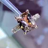 Zhenrong temu venda quente transfronteiriça anel de diamante moissanita simulação feminino micro cravejado todo diamante quadrado almofada anel de diamante champanhe atacado feminino