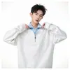 Nueva Textura de Raya Vertical Moda Masculina Estilo Coreano Tejido Otoño/Invierno Bloque de Color Media Cremallera Cuello Camisa POLO