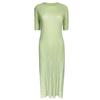 Vestido Miyake 2026 Primavera Novo Cor Sólida Manga Curta Slim Fit para Mulheres, Vestido Simples de Comprimento Médio com Pregas Linha A