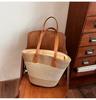Bolsa de Palha Transfronteiriça Feminina Bolsa de Mão de Primavera Bolsa de Balde para Praia Grande Capacidade Bolsa de Ombro Trançada Bolsa de Palha Bolsa de Balde