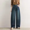 Pantalones de pierna ancha estrecha hechos a medida para mujer, primavera y otoño, fluidos, de cintura alta, petite, azules, rectos y holgados