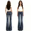 Jeans retro azul escuro de cintura baixa com leve boca de sino estilo Yi Mengling feminino novo design outono 2026 calças flare