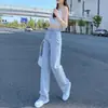 Jeans de Verano para Mujer de Pierna Ancha Rectos Sueltos de Cintura Alta Adelgazantes 2021 Verano Pantalones Versátiles de Color Claro