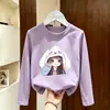 Camiseta de Manga Larga de Algodón Puro Estilo Coreano para Niñas, Primavera y Otoño, Camiseta Básica Casual con Estampado de Dibujos Animados para Bebé, Cuello Redondo