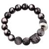Pulseira de Contas Dianrun Jewelry Pedra Ônix Negra Leão Despertando para Homens e Mulheres com Fecho de Prata Presente