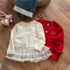 Conjunto Timo para Niñas 2025 Otoño Nuevo Estilo Coreano Cardigan de Punto Bordado de Gato para Niñas Pantalones Rectos de Mezclilla con Adorno de Encaje