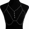 Corrente de Corpo e Colar com Contas Redondas Moda Europeia e Americana para Mulheres, Corrente de Biquíni com Strass para Clavícula Hot Girl, Corrente de Peito Sexy Personalizada