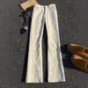 Jeans Diagonalmente Cortados con Bordado de Ojales Cleanfit para Hombre, Pantalones de Trabajo Lavados de Diseñador, Pantalones Largos Rectos Ligeramente Acampanados