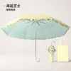 Elegante guarda-chuva de renda com cabo curvo cinza-prata, guarda-chuva protetor solar colorido com revestimento de borracha, guarda-chuva portátil para cosplay Lolita, guarda-chuva de presente para mulheres, atacado