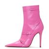 Desfile de Moda Transfronteiriço Bico Fino Sexy Salto Agulha Slip-On Zíper Lateral Tamanho Grande Botas Curtas Femininas Amazon