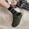 Calcetines Rayados para Mujer, Calcetines Holgados para Otoño e Invierno, Combinados con Pantuflas y Birkenstocks, Nuevos Calcetines Negros de Caña Media para Mujer 2025
