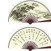 Leque Dobrável Estilo Antigo de 10 polegadas Estilo Chinês Tendência Nacional Leque Dobrável Pintura a Tinta Branca Verão Atacado em Estoque Leque de Bambu