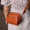 Bolso de Mano Unisex Versátil Retro Suave Piel Genuina Forma de Empanadilla Estéreo Doble Cremallera Bolso Cruzado Estilo Retro Artístico Lindo Nuevo