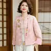 Nova jaqueta jacquard estilo chinês para mulheres, coleção primavera e outono 2026, modelagem solta para mães, blusa estilo chinês para mulheres de meia-idade e idosas