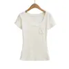 Camiseta Pura Vontade Gola Redonda Manga Curta Ombro Normal para Mulheres, Novo Estilo Verão 2026, Modelagem Slim Fit que Marca a Cintura, Peça de Baixo Versátil para Figuras Petite