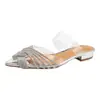 Sandalias destalonadas de tacón alto transparentes con pedrería y punta fina, nuevo modelo de verano 2026, chanclas sexys de moda para exteriores para mujer