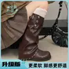 Botas Empilhadas Retrô Botas Martin com Solado Grosso Femininas 2026 Novas Botas de Moda Outono Pessoa Baixa Botas Longas