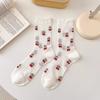 Novas meias femininas de renda branca cereja, meias de algodão, cano médio, semitransparentes, borda auricular, meias finas de balé empilhadas para o verão